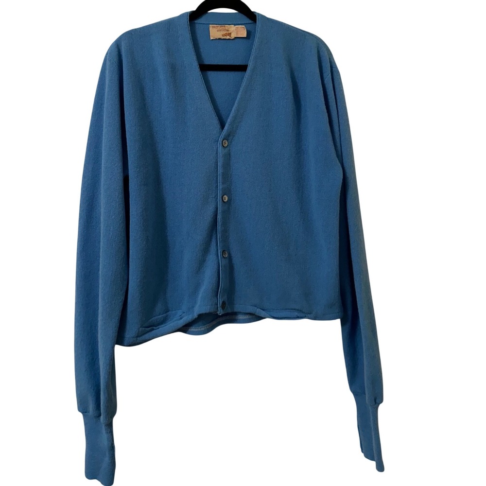 Vintage The Fox Collection Cardigan Sweater Mens Large Tall Blue Orlon Acrylic